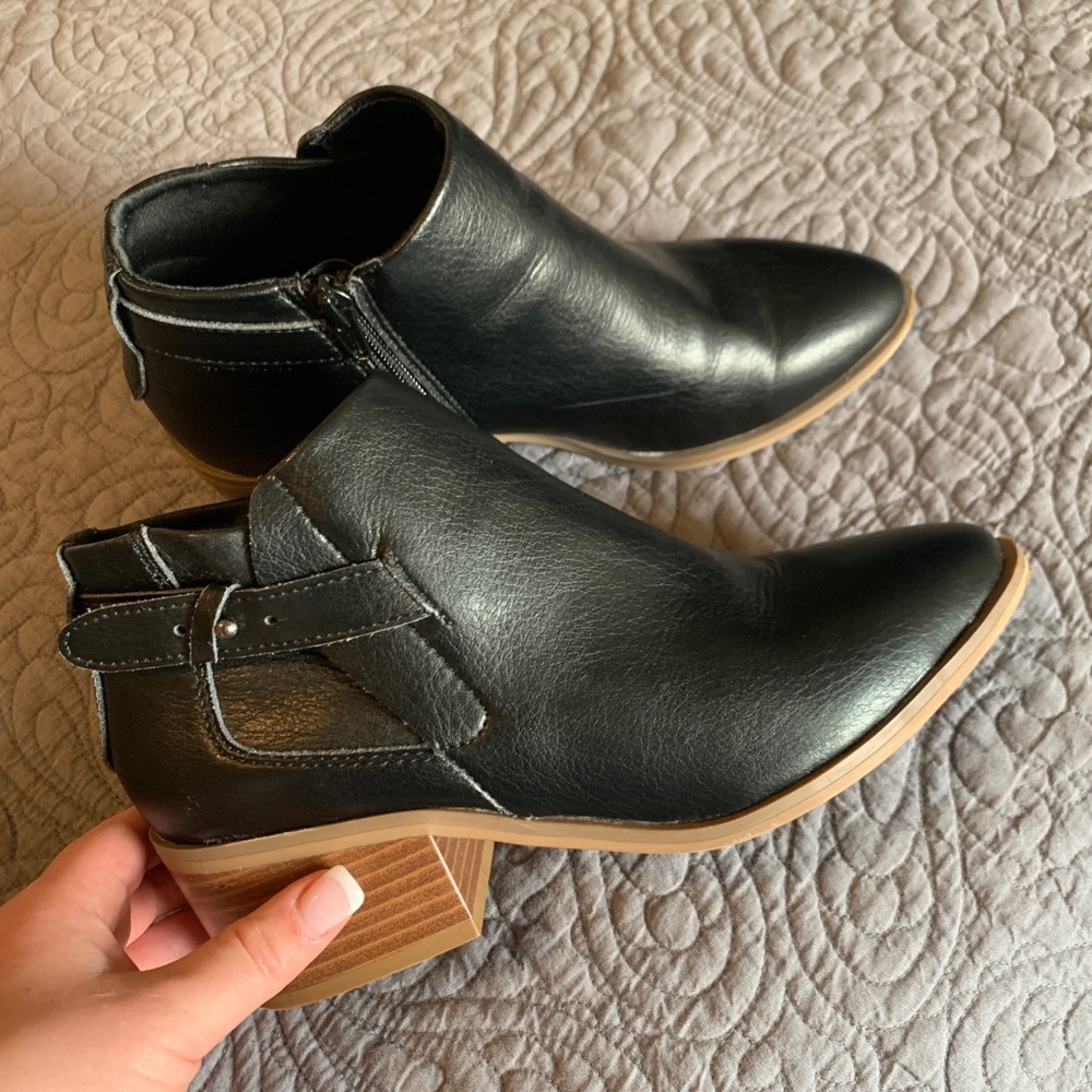 Faux Leather Black Ankle Booties